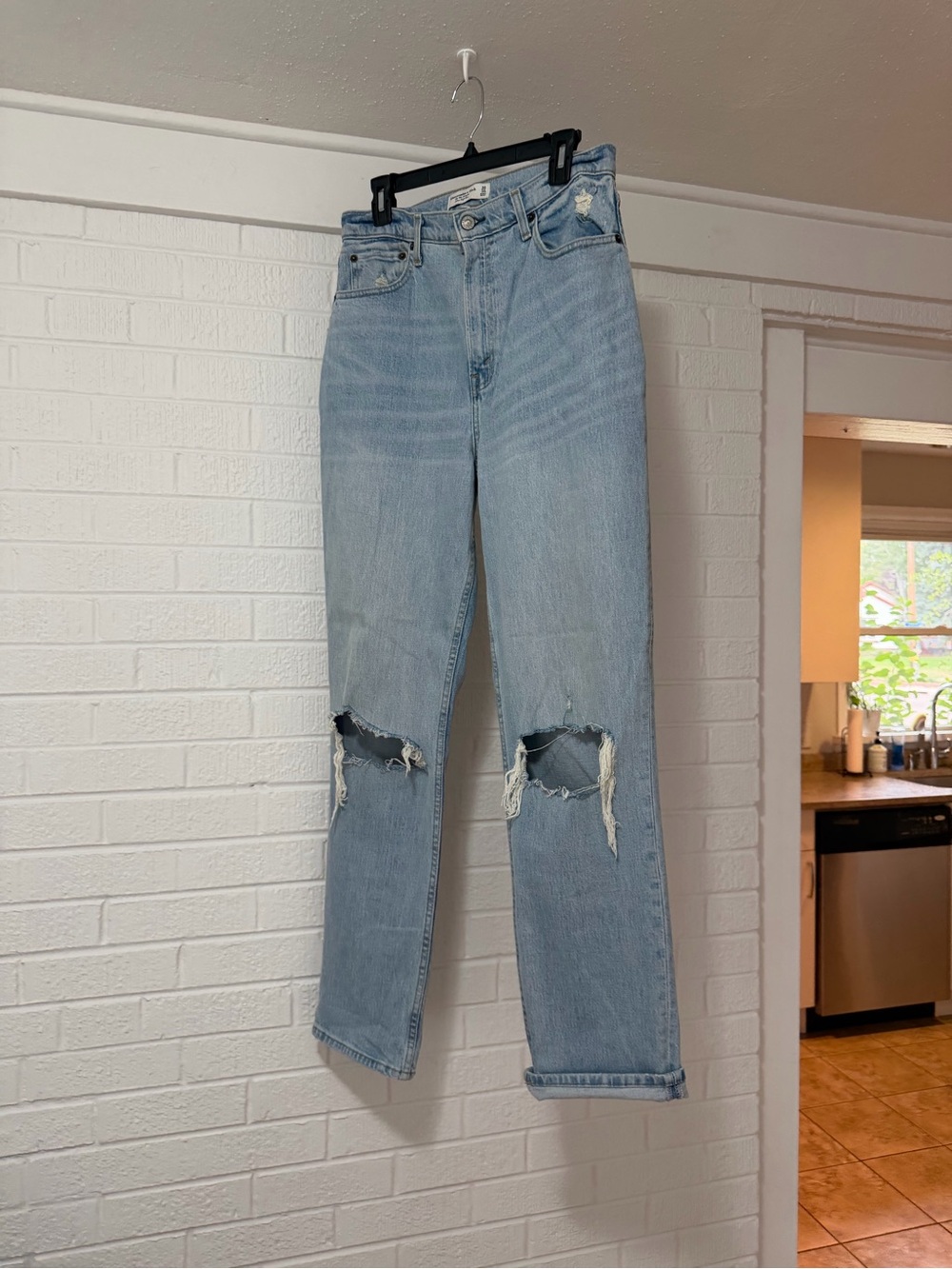 Abercrombie & Fitch Light Wash Straight Leg Distressed Jeans